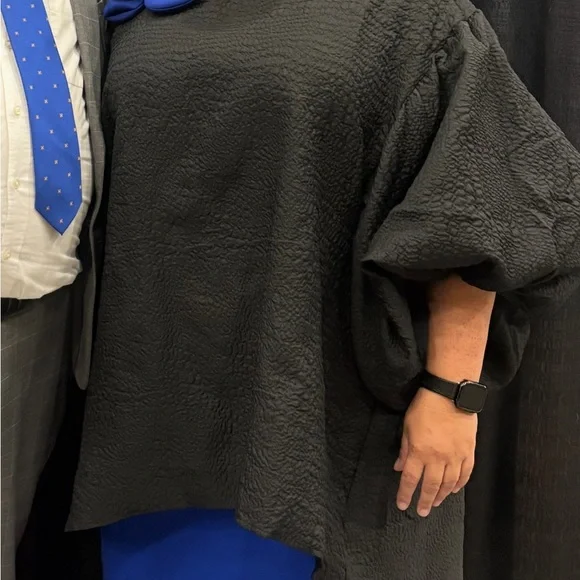 Textured Black Puff Sleeve Top with high/low one size fits all. - Picture 4 of 6